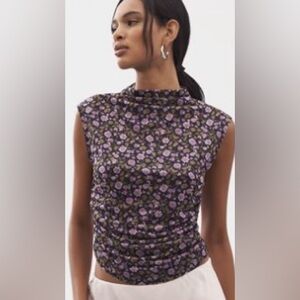 Floral Sleeveless Top - Navy and Purple